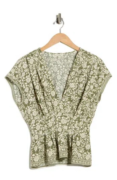 Max Studio V-neck Short Sleeve Pleated Top In Green