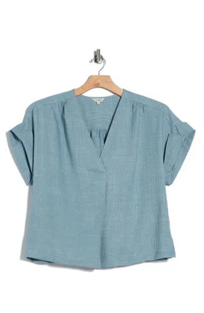 Max Studio V-neck Short Sleeve Shirt In Blue