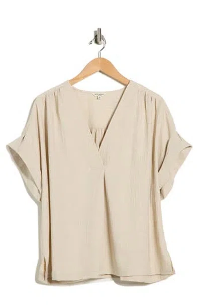 Max Studio V-neck Short Sleeve Shirt In Neutral