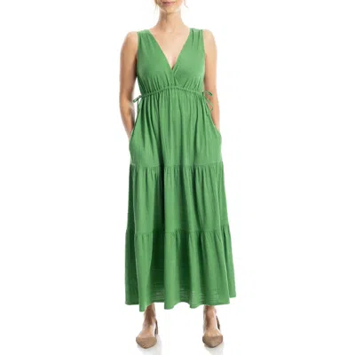 Max Studio V-neck Sleeveless Tiered Maxi Dress In Green