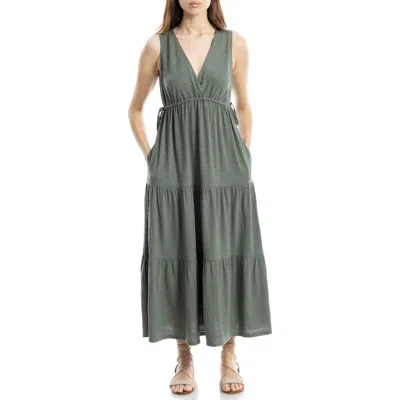 Max Studio V-neck Sleeveless Tiered Maxi Dress In Gray