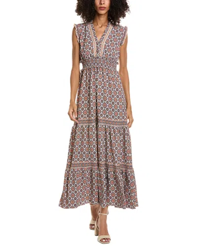 Max Studio V-neck Smocked Waist Tiered Maxi Dress In Multi