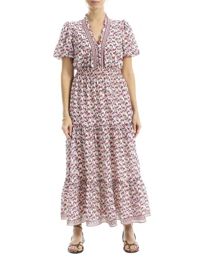 Max Studio V-neck Tiered Maxi Dress In Ivory/red/green Poppy Scattere