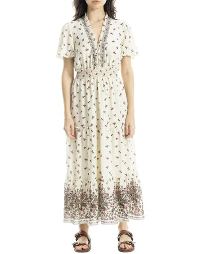 Max Studio V-neck Short Sleeve Tiered Maxi Dress In Multi