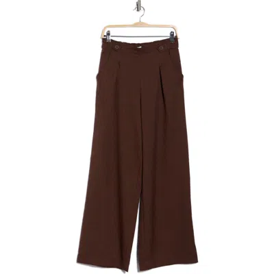 Max Studio Waist Tab Pleated Front Wide Leg Pants In Brown