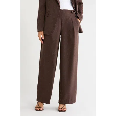 Max Studio Waist Tab Pleated Front Wide Leg Pants In Brown