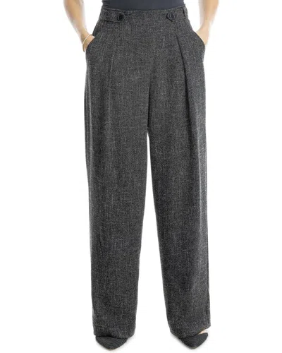Max Studio Waist Tab Pleated Wide Leg Trouser In Black