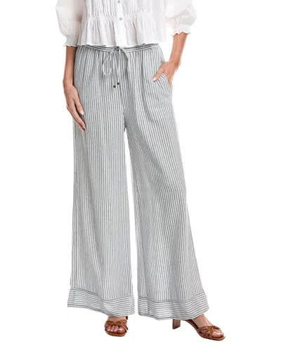 Max Studio Wide Leg Drawstring Linen-blend Pant In Gray