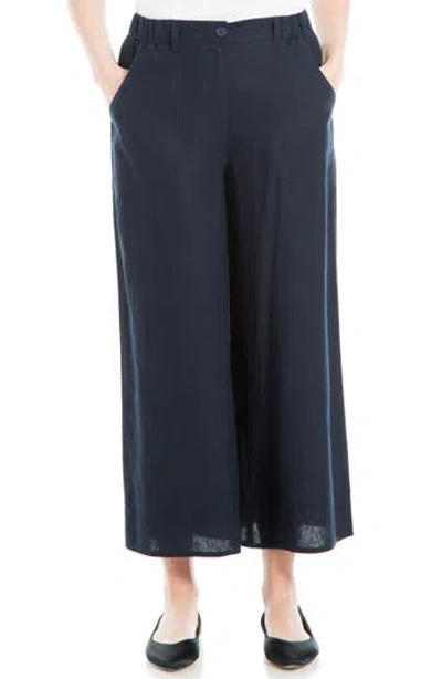 Max Studio Wide Leg Linen Blend Crop Pants In Navy