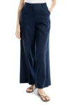 Max Studio Wide Leg Linen Blend Pants In Navy