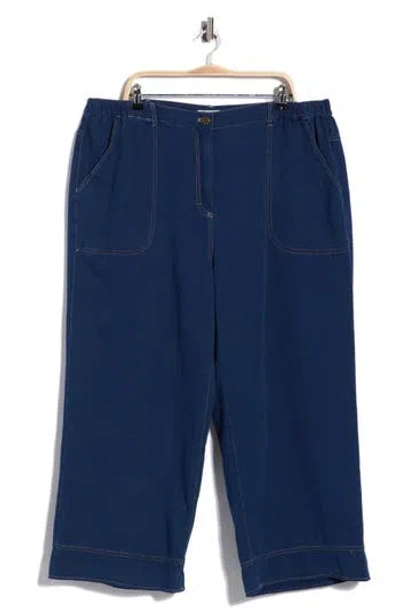 Max Studio Wide Leg Piqué Knit Pants In Dk Wash Indigo