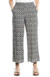 Max Studio Wide Leg Pull-on Crop Pants In Black/cream Ikat Lattice