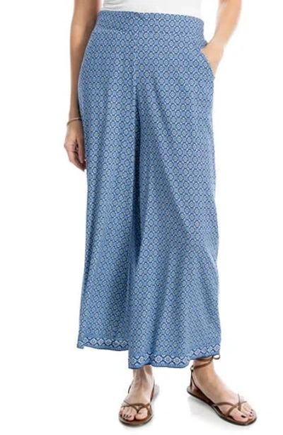 Max Studio Wide Leg Pull-on Crop Pants In Blue