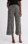 Max Studio Wide Leg Pull-on Crop Pants In Cream/black Whispering Cloves