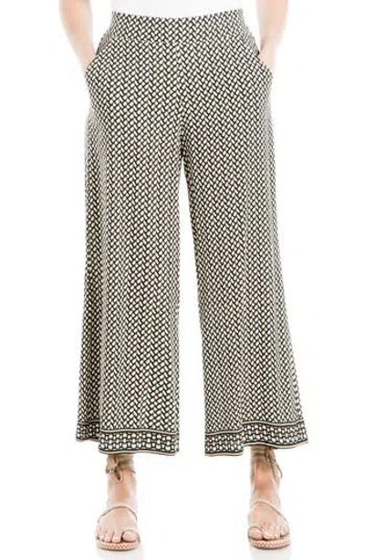 Max Studio Wide Leg Pull-on Crop Pants In Cream/diamond Ladders