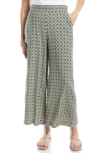 Max Studio Texture Rayon Cropped Pant In Cream/olive Stacked Star Geo