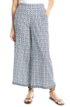 Max Studio Wide Leg Pull-on Crop Pants In Indgo/crm Ornt Elgnc