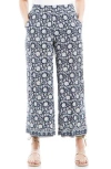 Max Studio Wide Leg Pull-on Crop Pants In Navy/cream