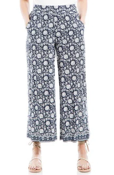 Max Studio Wide Leg Pull-on Crop Pants In Navy/cream