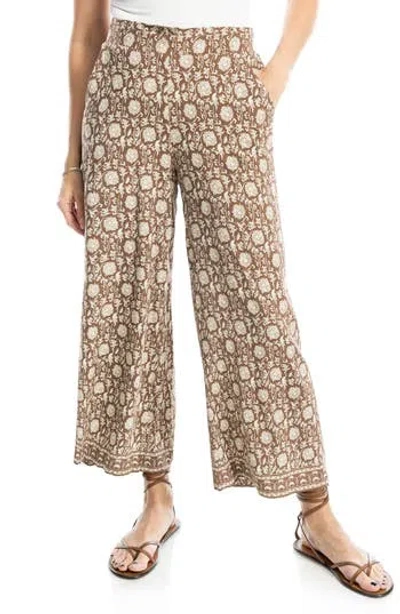 Max Studio Wide Leg Pull-on Crop Pants In Umber/cream