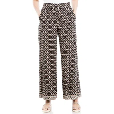 Max Studio Wide Leg Pull On Pants In Black/cream Multi