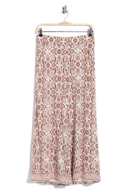 Max Studio Wide Leg Pull-on Crop Pants In Cream/ Nvy/ Rust Garden