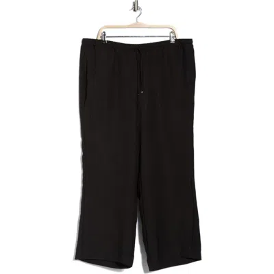 Max Studio Wide Leg Textured Woven Drawstring Pants In Black
