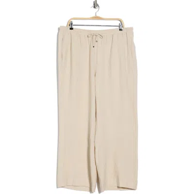 Max Studio Wide Leg Textured Woven Drawstring Pants In Neutral