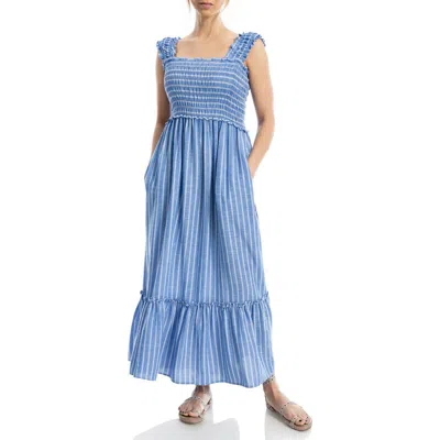 Max Studio Wide Strap Smocked Maxi Dress In Blue