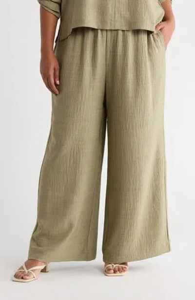 Max Studio Wied Leg Drawstring Pants In Green