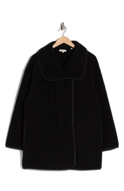 Max Studio Wing Collar Faux Shearling Jacket In Black