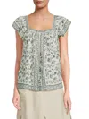 Max Studio Women's Floral Border-print Cap-sleeve Blouse