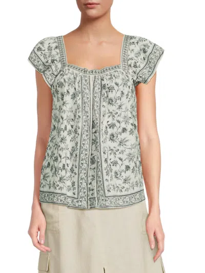 Max Studio Women's Floral Border-print Cap-sleeve Blouse