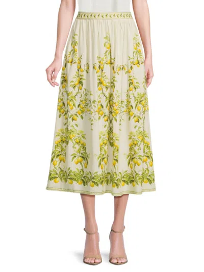 Max Studio Women's Floral Border-print Elastic Waist Midi Skirt
