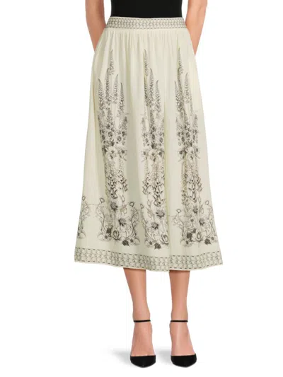 Max Studio Women's Floral Border-print Elastic Waist Midi Skirt