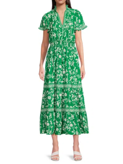 Max Studio Women's Floral Flutter-sleeve Maxi Dress