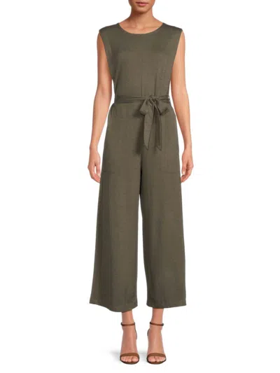 Max Studio Women's French Terry Solid Belted Jumpsuit In Army