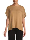 Max Studio Women's Linen-blend Mesh Yoke Short-sleeve Sweater