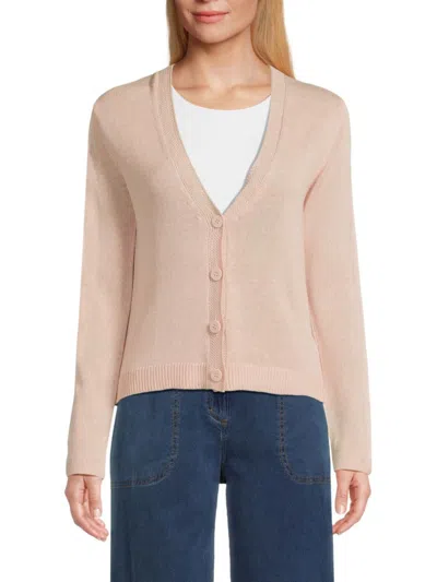Max Studio Women's Linen-blend V-neck Button-front Cardigan