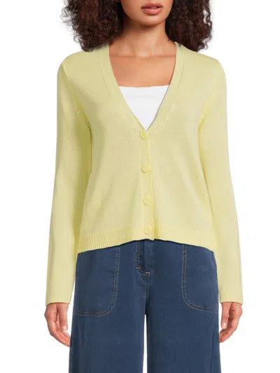Max Studio Women's Linen-blend V-neck Button-front Cardigan