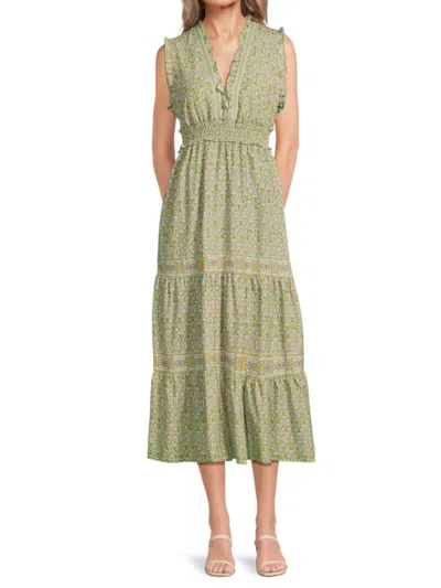 Max Studio Women's Smocked V-neck Sleeveless Midi-dress
