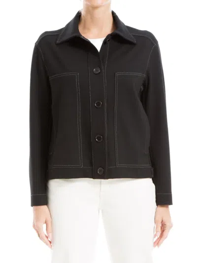 Max Studio Women's Solid Twill Knit Jacket In Black