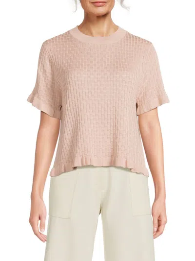 Max Studio Women's Textured Basketweave Short-sleeve Sweater In Pink