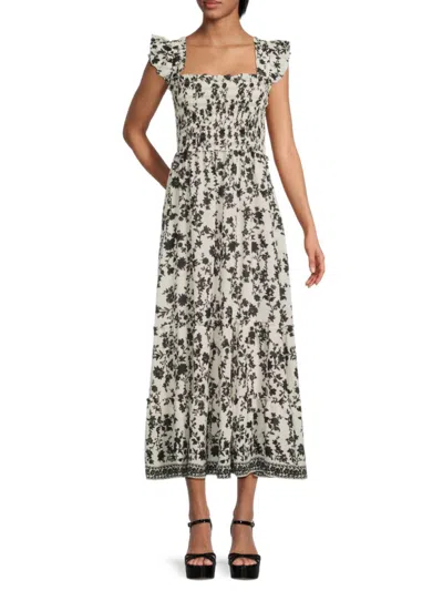 Max Studio Women's Textured Georgette Smocked Ruffle-sleeve Maxi Dress