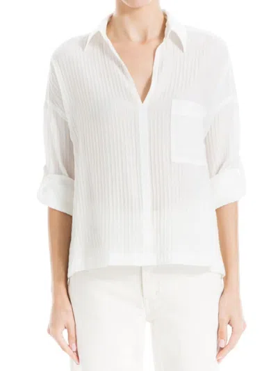 Max Studio Textured Roll Tab Sleeve Top In Ivory