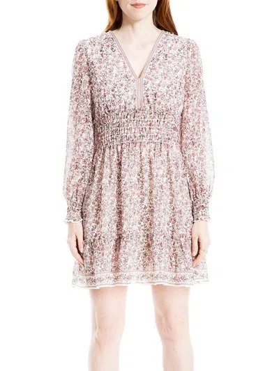 Max Studio Womens Floral Smocked Mini Dress In Pink