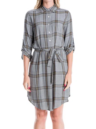 Max Studio Womens Houndstooth Above Knee Shirtdress In Grey