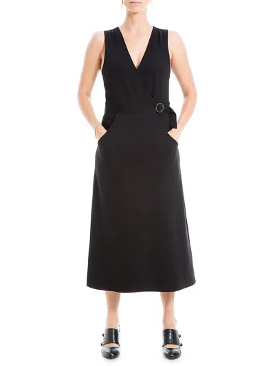 Max Studio Womens Ponte V-neck Midi Dress In Black