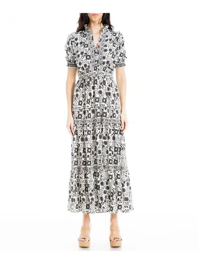 Max Studio Womens Printed Ruffled Maxi Dress In Grey