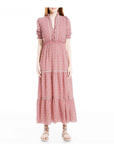 Max Studio Womens Printed Ruffled Maxi Dress In Pink